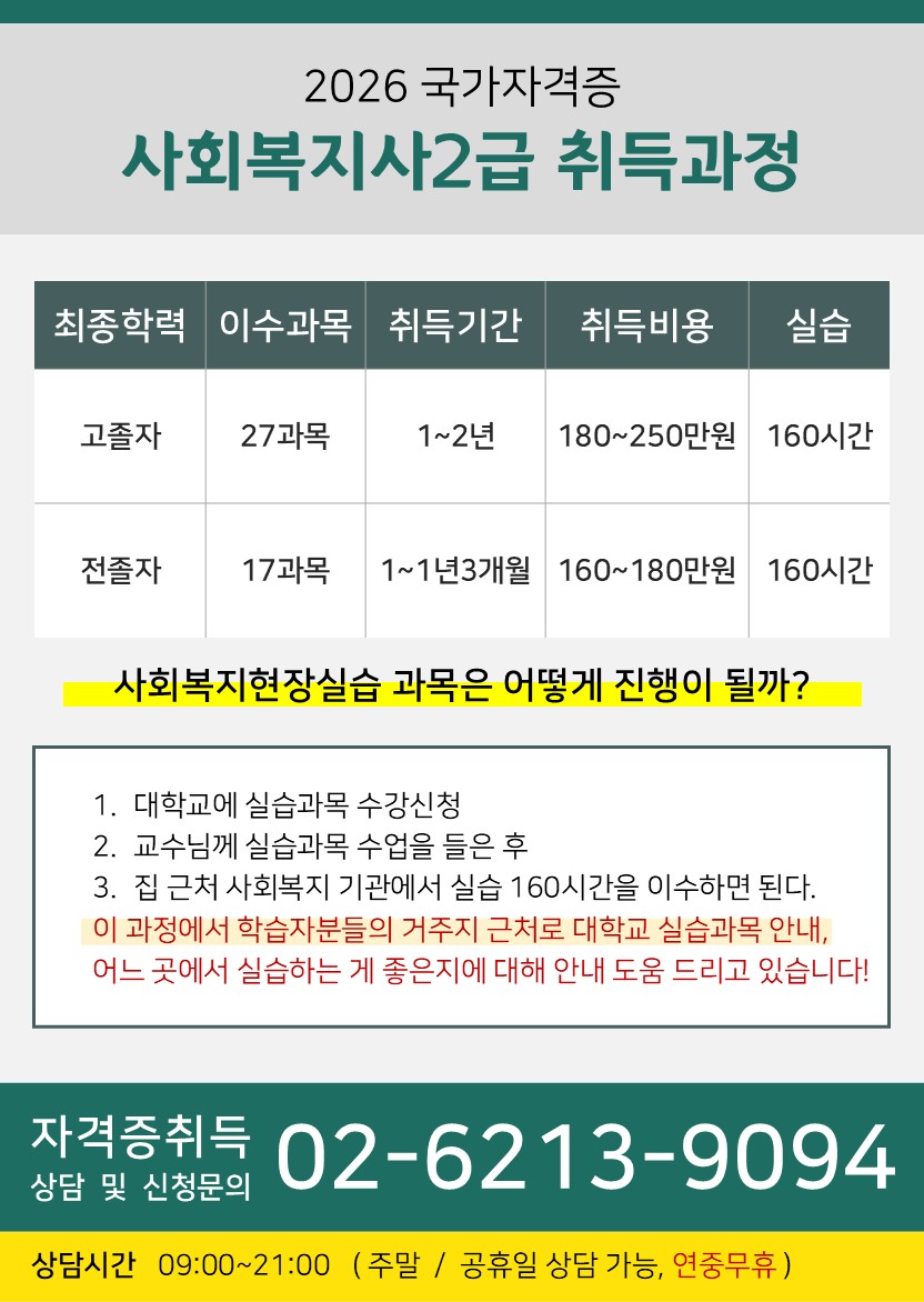  [공지] 전남 보성 40~60대 여성분들,사회복지사자격증으로복지관근무시작하셨어요. 1